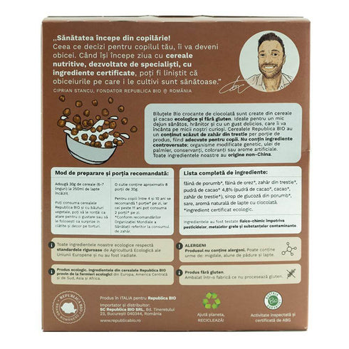 Bilute Bio crocante de ciocolata FARA GLUTEN Republica BIO, bio, 250 g